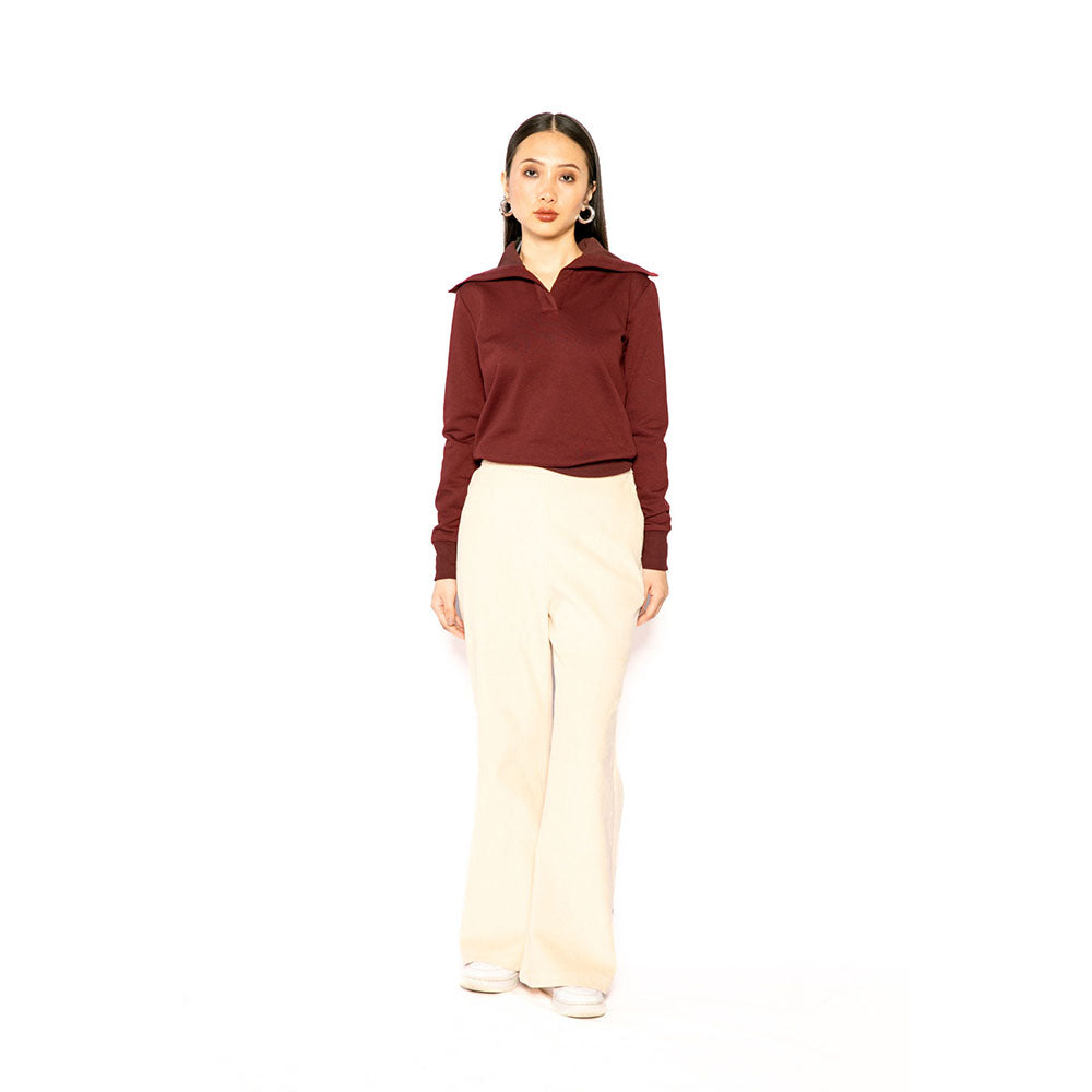Contemponari Women Corduroy Solid Beige Pant