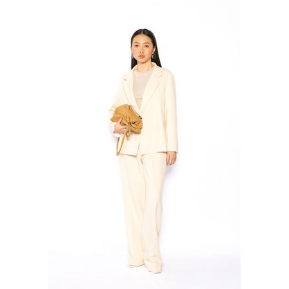 Contemponari Women Crepe Solid Beige Pant