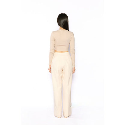 Contemponari Women Crepe Solid Beige Pant