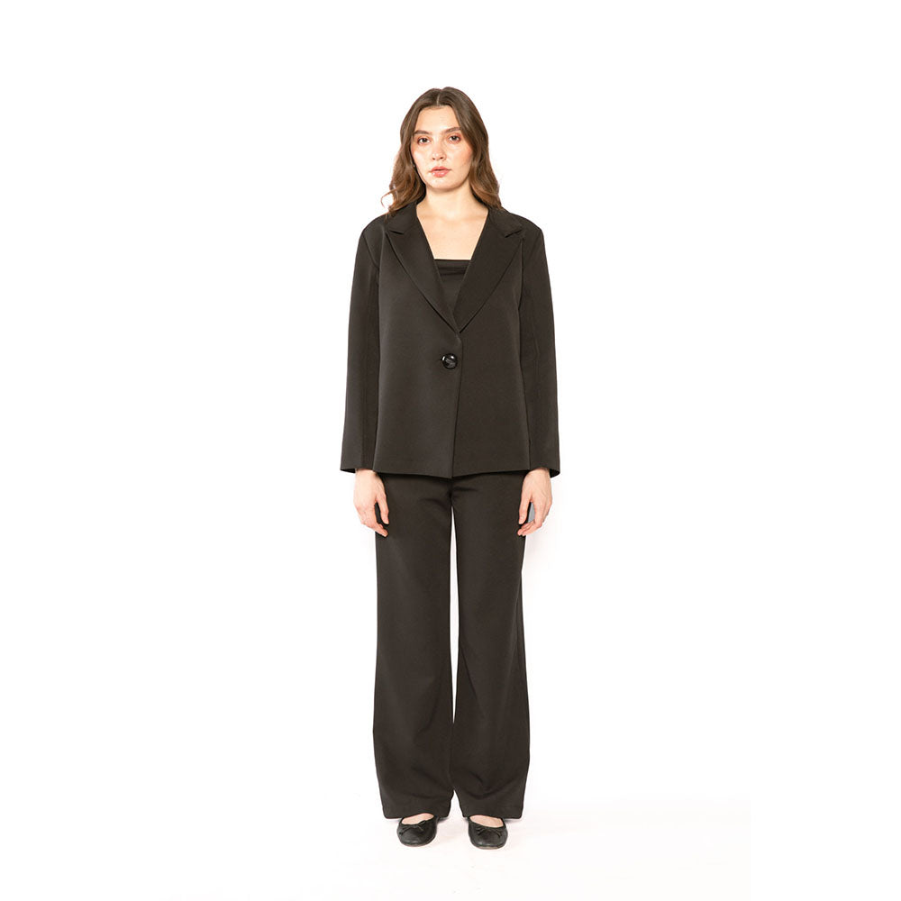 Contemponari Women Crepe Solid Black Pant
