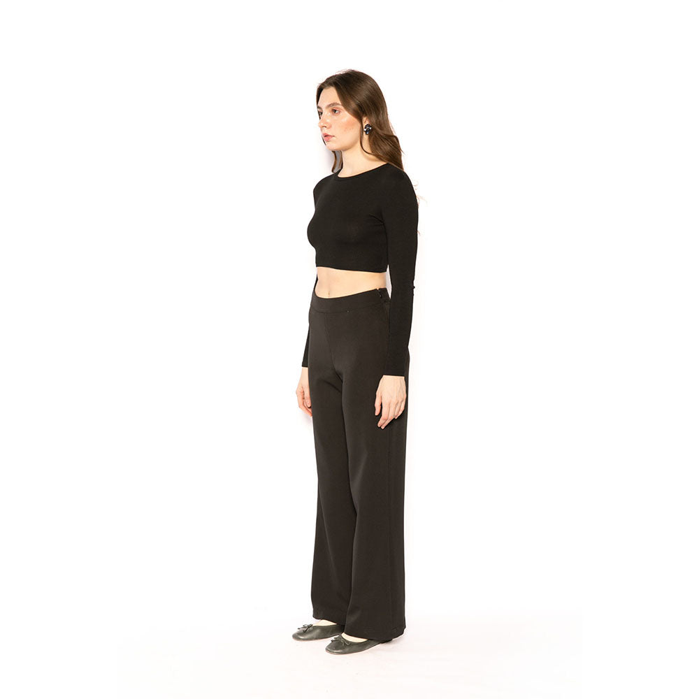 Contemponari Women Crepe Solid Black Pant