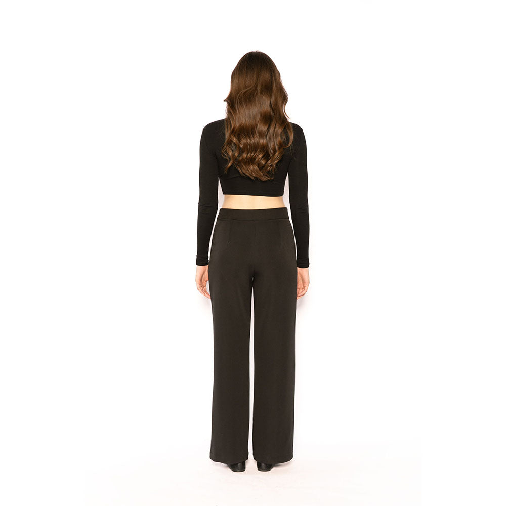 Contemponari Women Crepe Solid Black Pant
