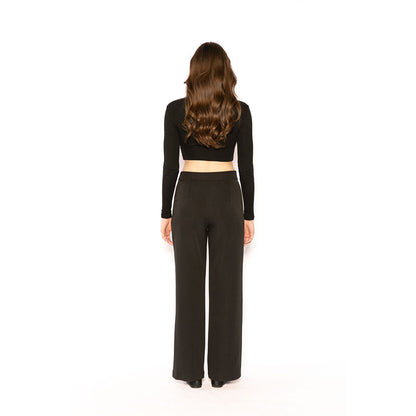 Contemponari Women Crepe Solid Black Pant
