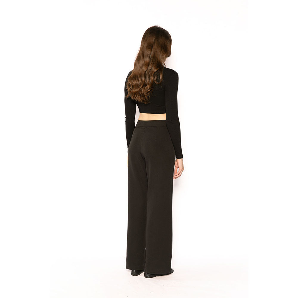 Contemponari Women Crepe Solid Black Pant