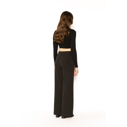 Contemponari Women Crepe Solid Black Pant
