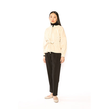 Contemponari Women Corduroy Solid Beige Winter Jacket