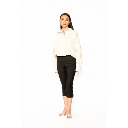 Contemponari Women Corduroy Solid Beige Bomber Jacket