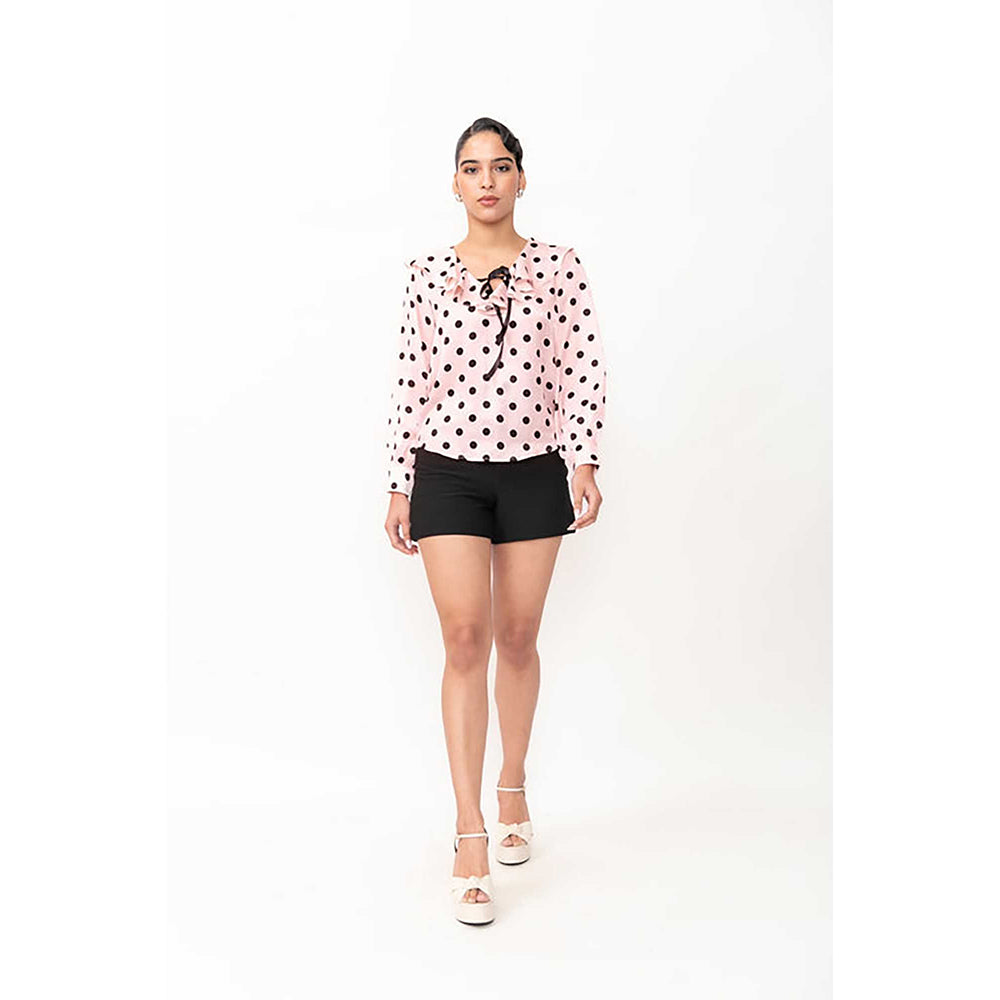 Contemponari Women Pink Satin Polka Dots Top