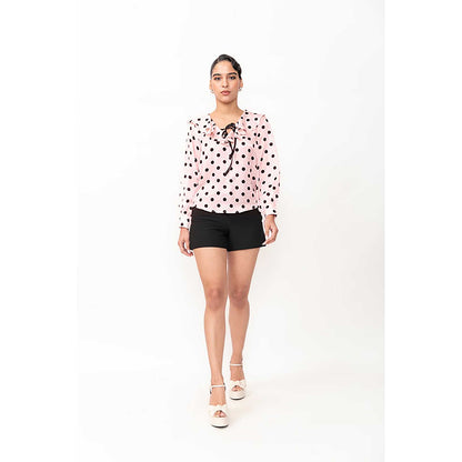 Contemponari Women Pink Satin Polka Dots Top