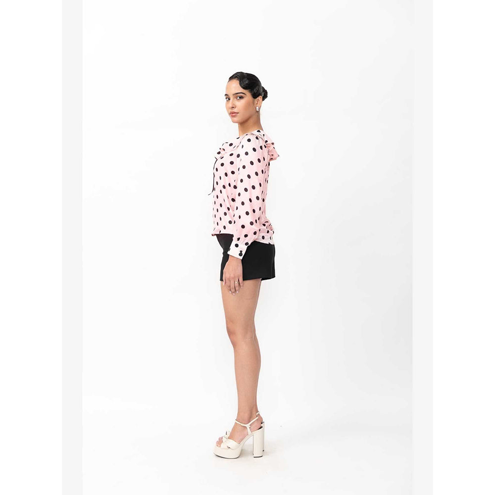 Contemponari Women Pink Satin Polka Dots Top