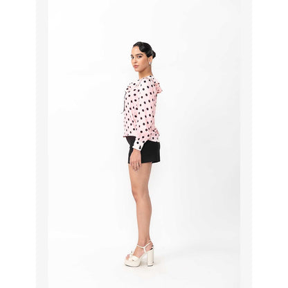 Contemponari Women Pink Satin Polka Dots Top