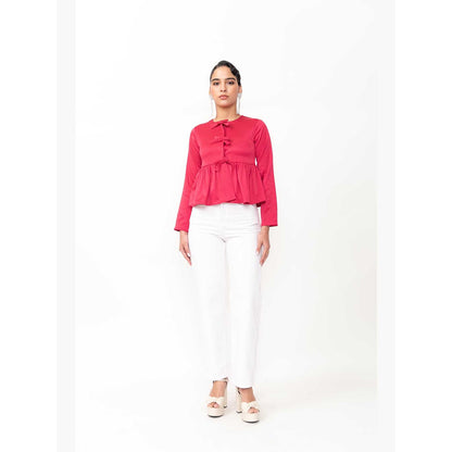 Contemponari Women Pink Satin Solid Top