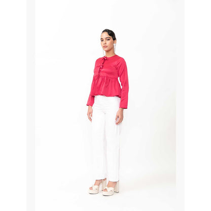 Contemponari Women Pink Satin Solid Top