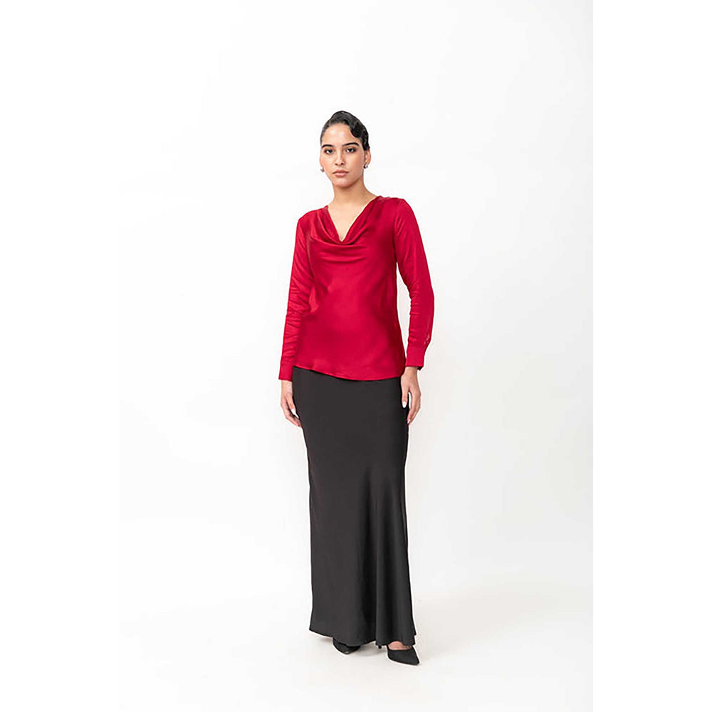 Contemponari Women Red Satin Solid Top