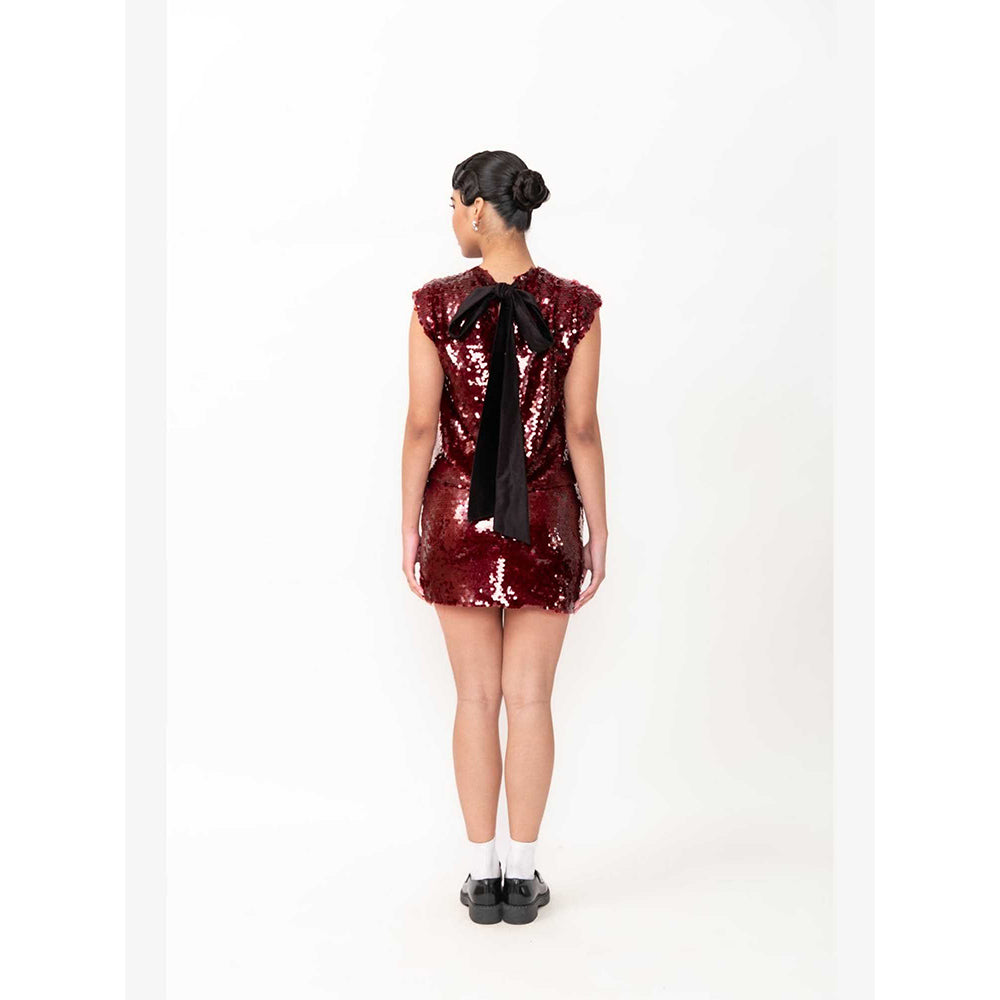 Contemponari Women Red Embellished/Sequenced Solid Top