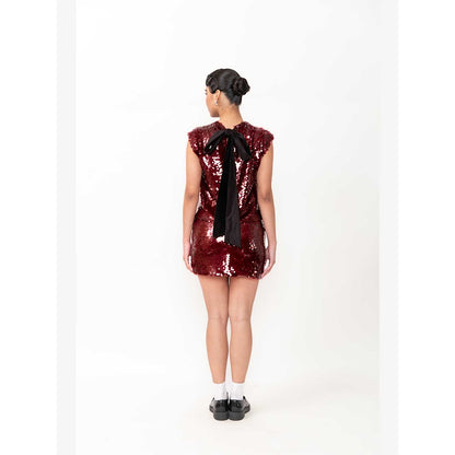 Contemponari Women Red Embellished/Sequenced Solid Top