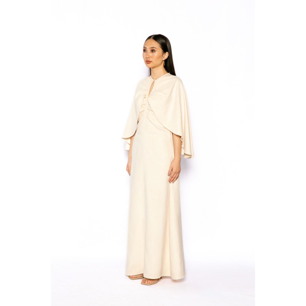 Contemponari Womens Lotus Solid Beige Dress