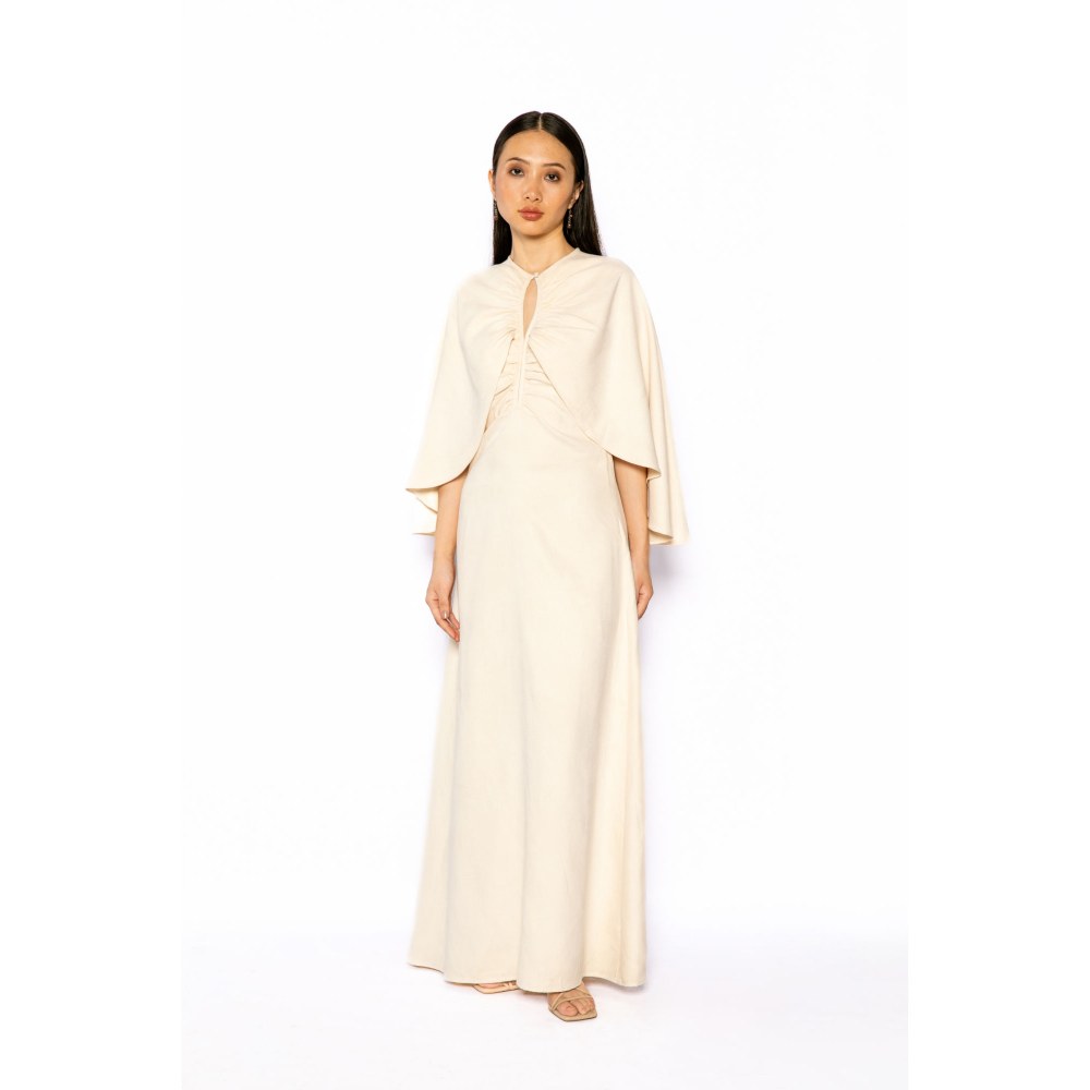 Contemponari Womens Lotus Solid Beige Dress