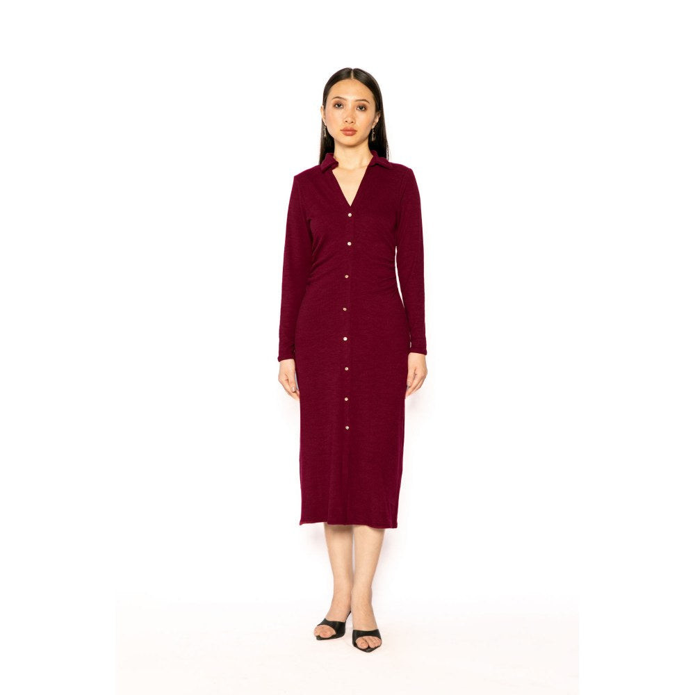 Contemponari Womens Helen Solid Wine Dress