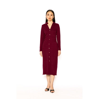 Contemponari Womens Helen Solid Wine Dress