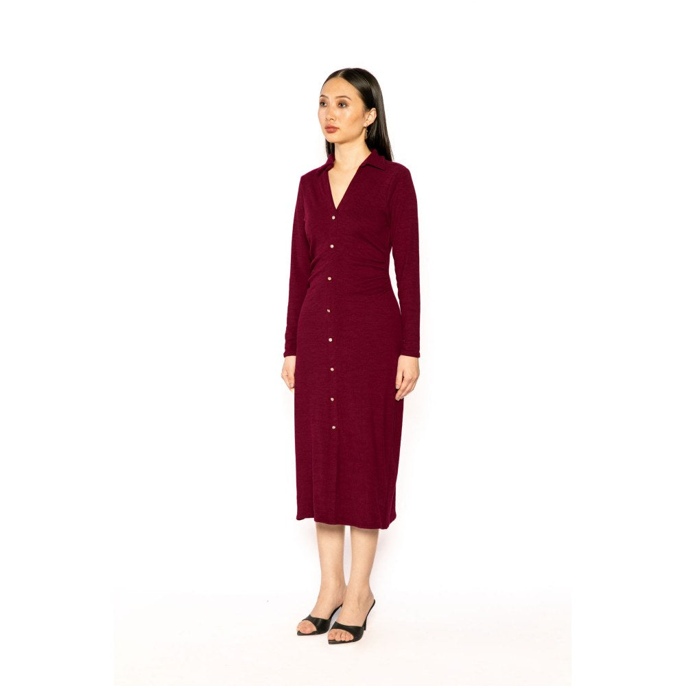 Contemponari Womens Helen Solid Wine Dress