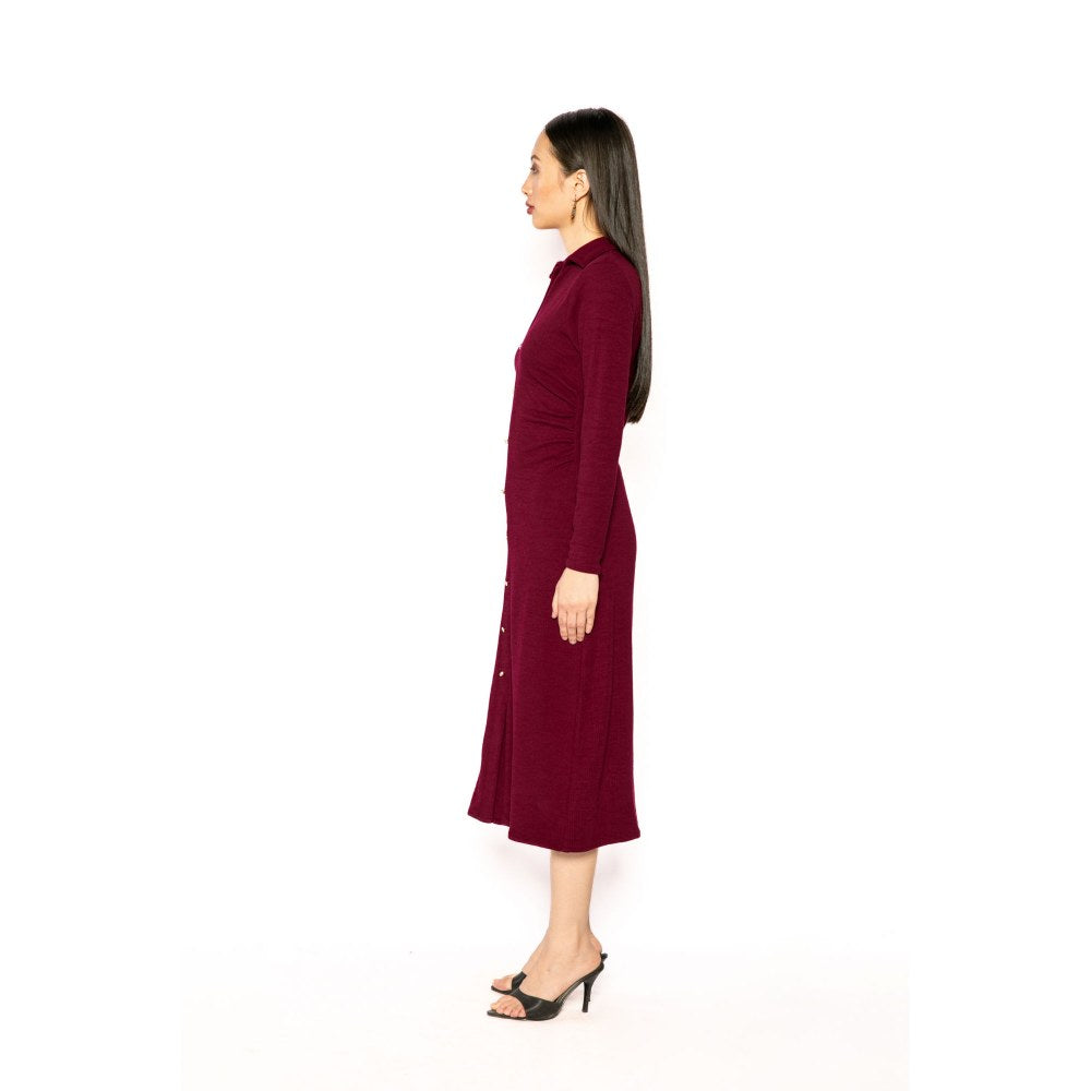 Contemponari Womens Helen Solid Wine Dress
