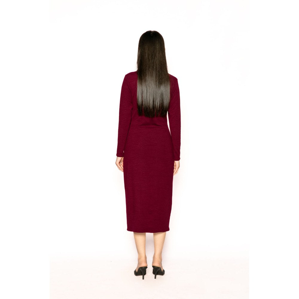 Contemponari Womens Helen Solid Wine Dress