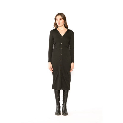 Contemponari Womens Helen Solid Black Dress
