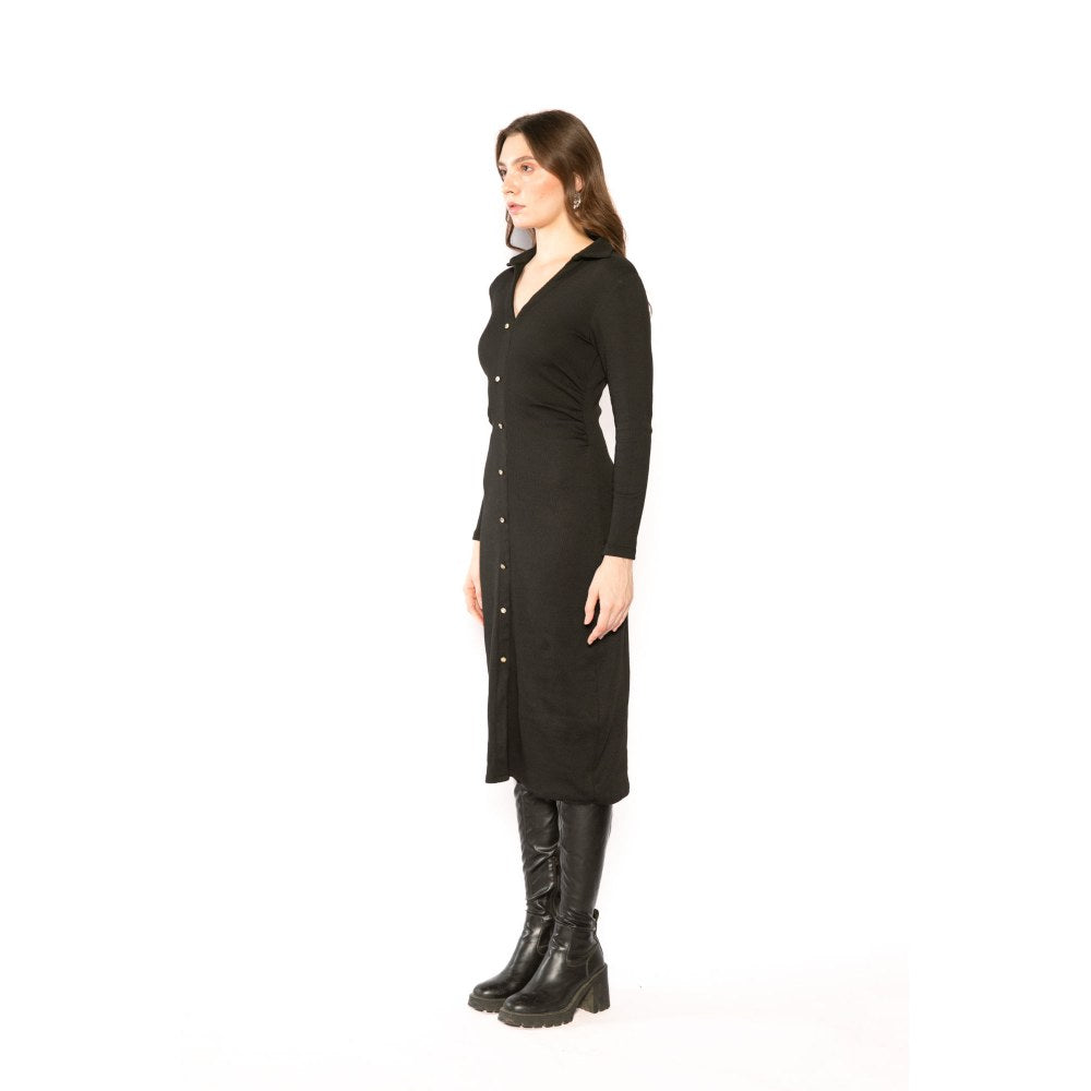Contemponari Womens Helen Solid Black Dress