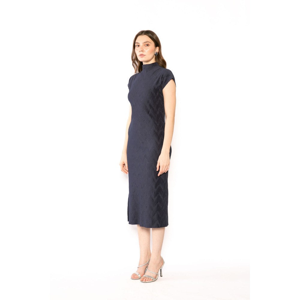Contemponari Womens Athena Solid Navy Blue Dress