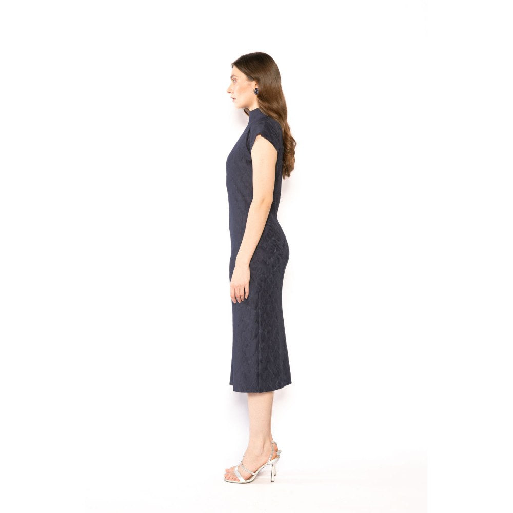 Contemponari Womens Athena Solid Navy Blue Dress