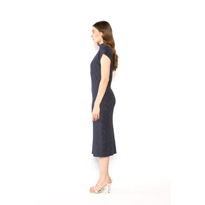 Contemponari Womens Athena Solid Navy Blue Dress
