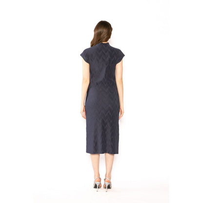 Contemponari Womens Athena Solid Navy Blue Dress