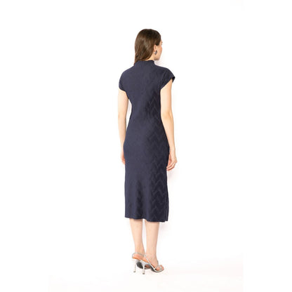 Contemponari Womens Athena Solid Navy Blue Dress