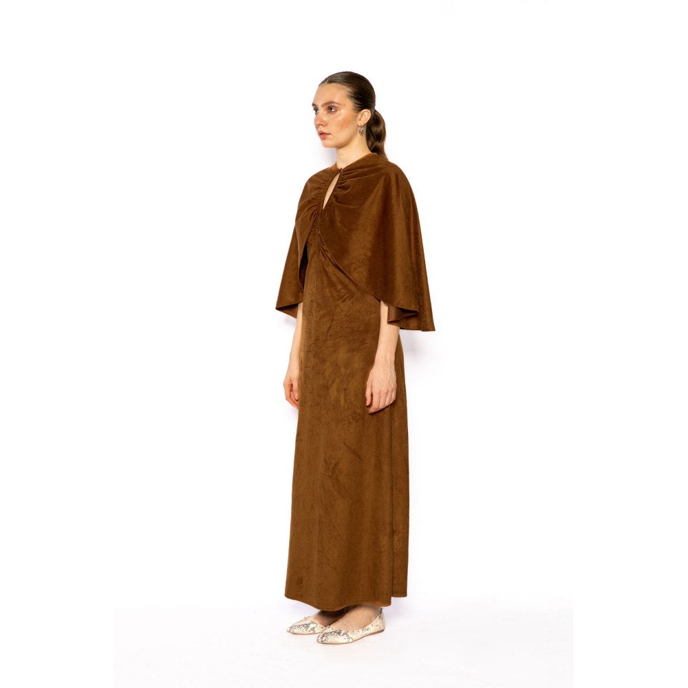 Contemponari Womens Lotus Solid Brown Dress