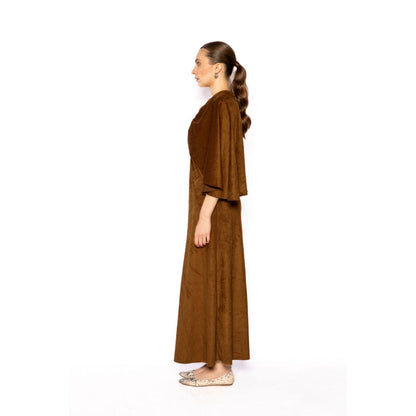 Contemponari Womens Lotus Solid Brown Dress