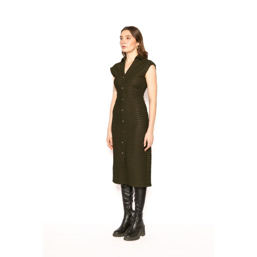 Contemponari Womens Ursa Textured Green Dress