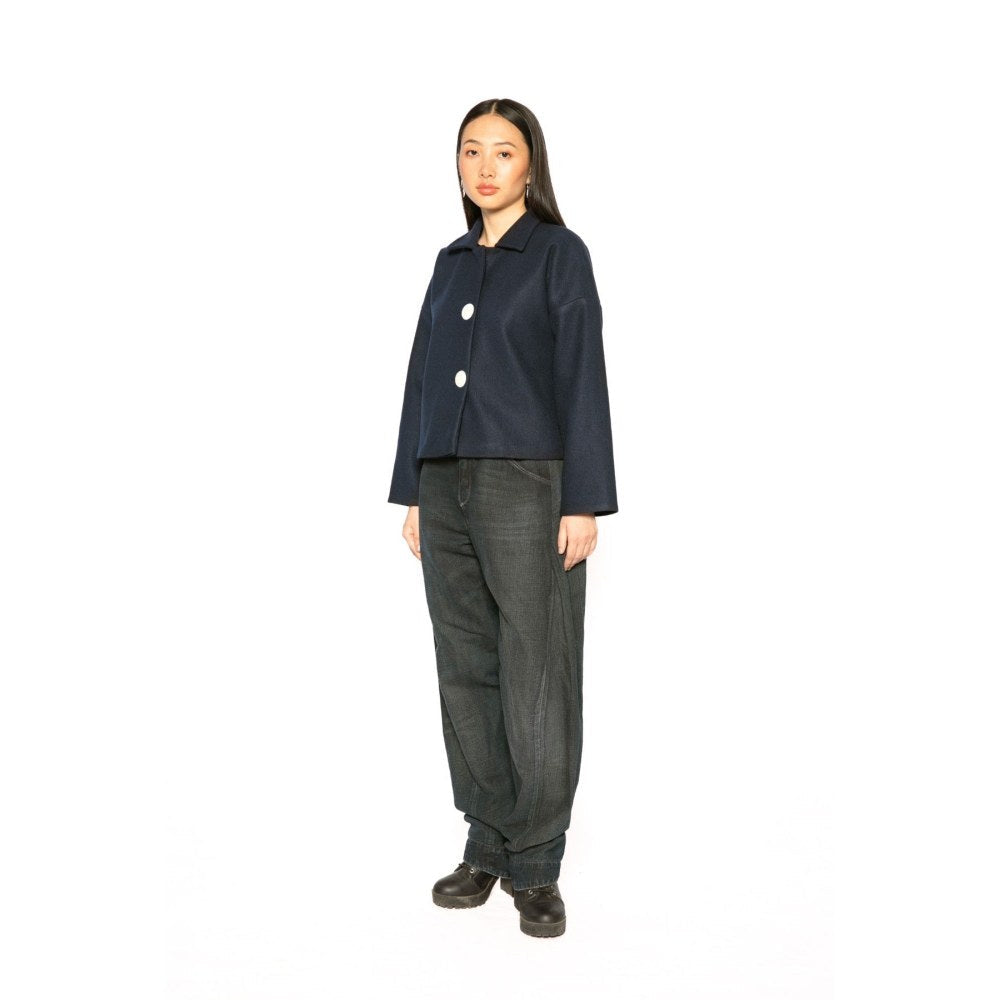 Contemponari Womens Xenia Solid Blue Jacket