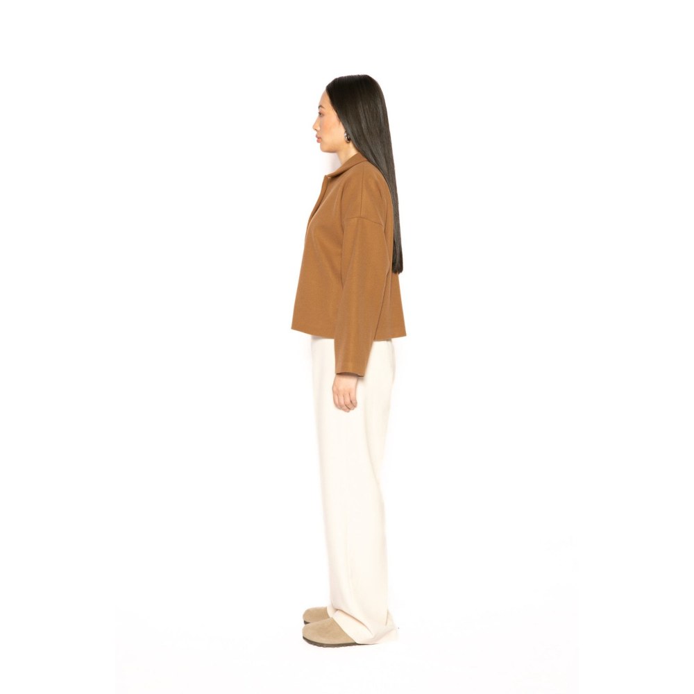Contemponari Womens Xenia Solid Brown Jacket