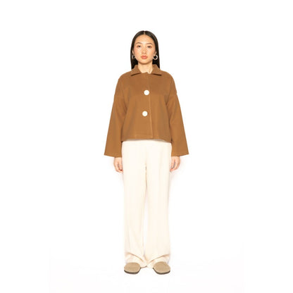 Contemponari Womens Xenia Solid Brown Jacket