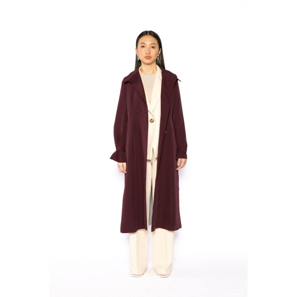 Contemponari Womens Penelope Solid Wine Coat
