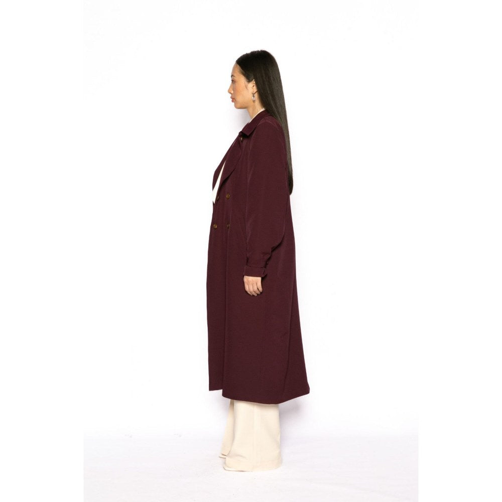Contemponari Womens Penelope Solid Wine Coat