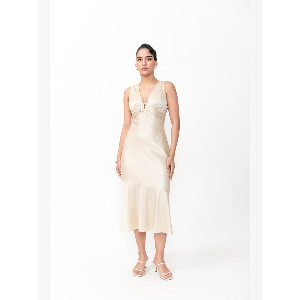 Contemponari The Vow Beige Midi Dress