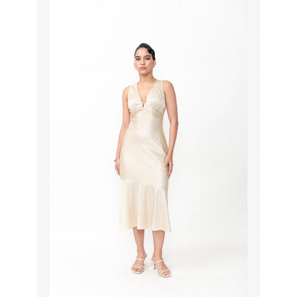 Contemponari The Vow Beige Midi Dress