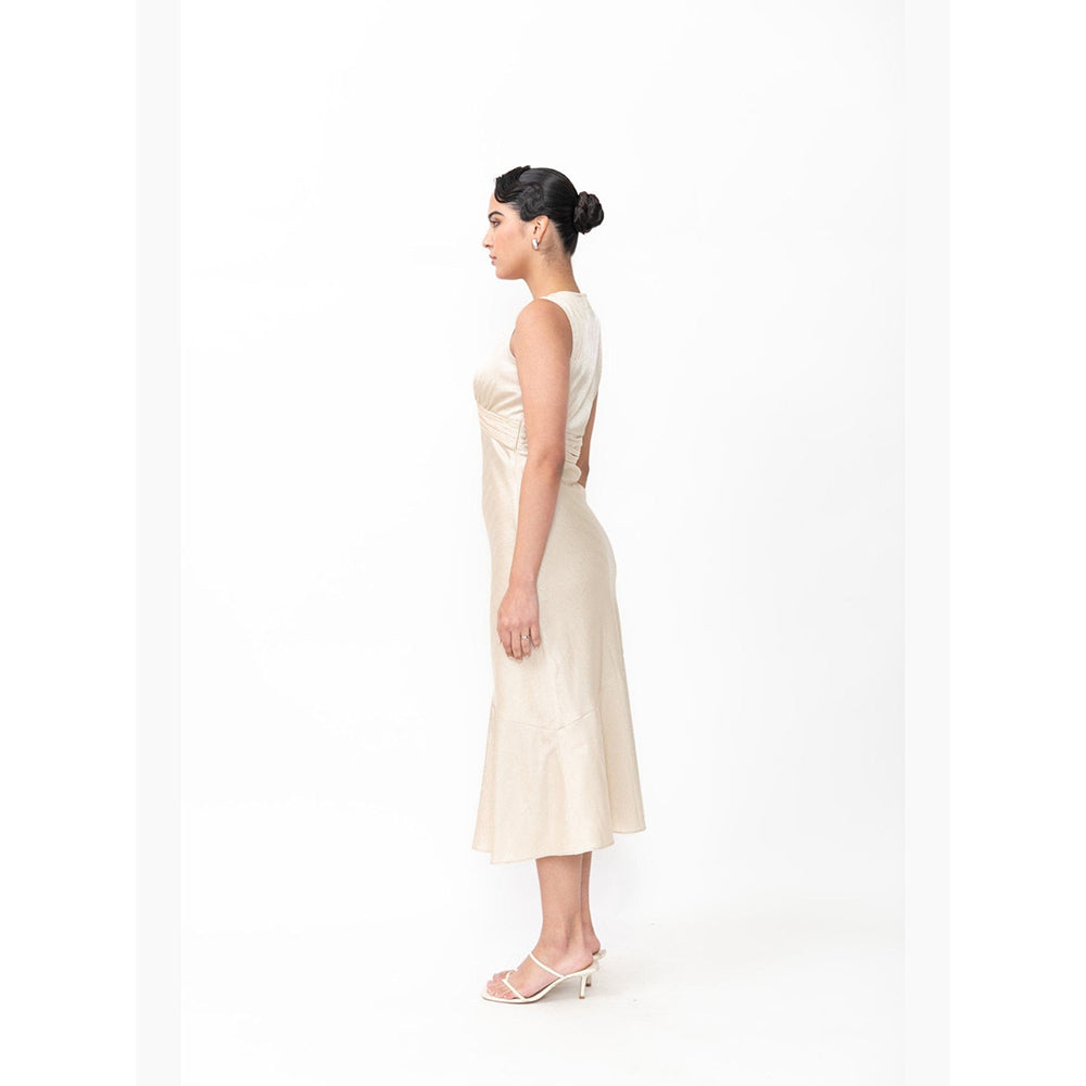 Contemponari The Vow Beige Midi Dress