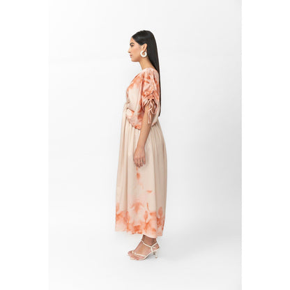 Contemponari Peach Printed Zenya Dress