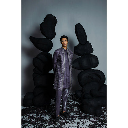 CONTRAST BY PARTH Purple Majestic Floral Kurta with Shrug & Pant (Set of 3)