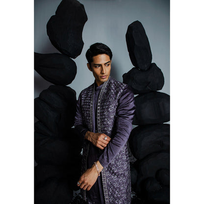 CONTRAST BY PARTH Purple Majestic Floral Kurta with Shrug & Pant (Set of 3)