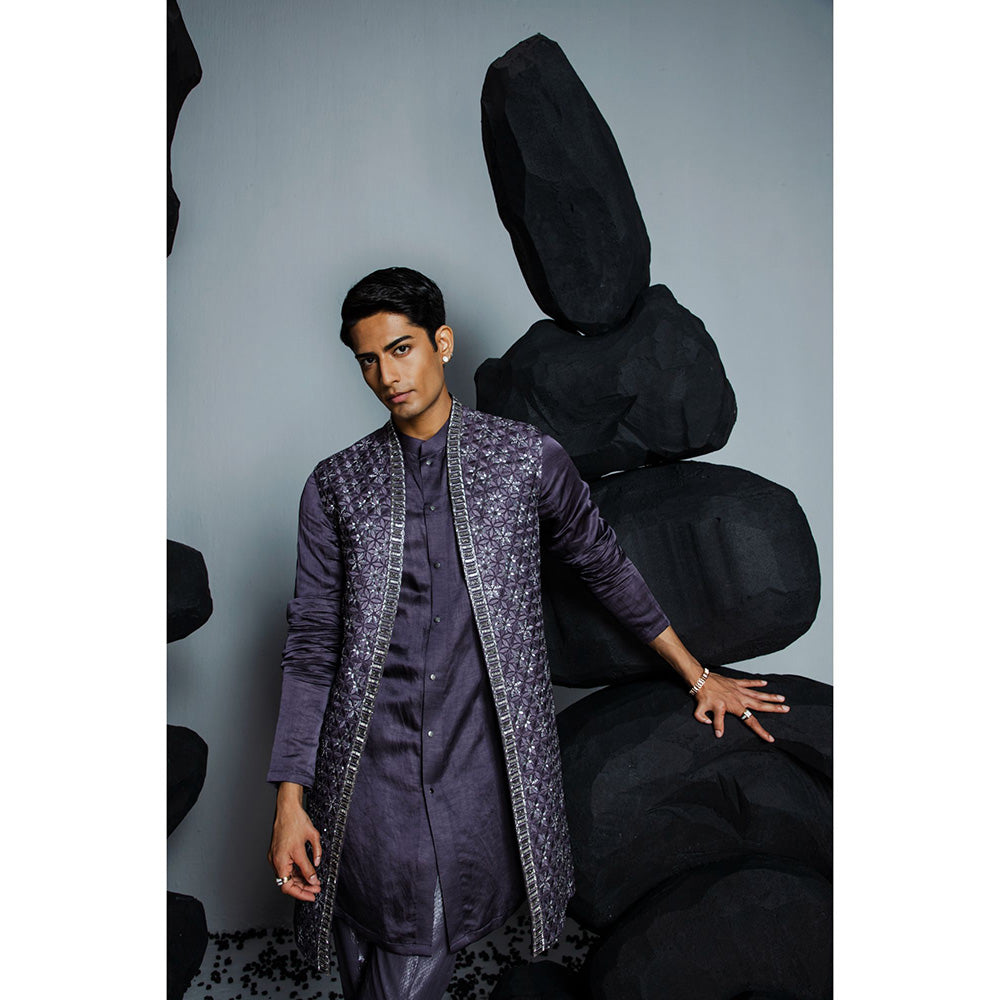 CONTRAST BY PARTH Purple Majestic Floral Kurta with Shrug & Pant (Set of 3)