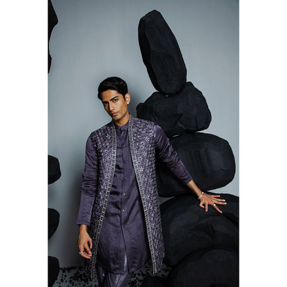 CONTRAST BY PARTH Purple Majestic Floral Kurta with Shrug & Pant (Set of 3)